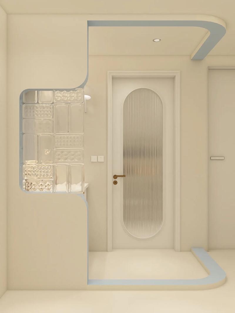 三分离的卫生间布局,超清新的baby蓝搭配奶油白墙面,舒